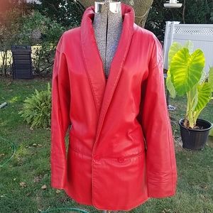 Vintage 1980s Red Leather Blazer Jacket size Large